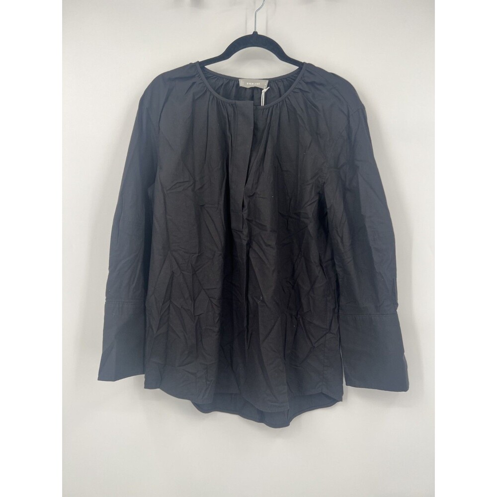 NWT Everlane Henley Shirt Womens 6 Black Long Sleeve 100% Cotton Casual Pullover